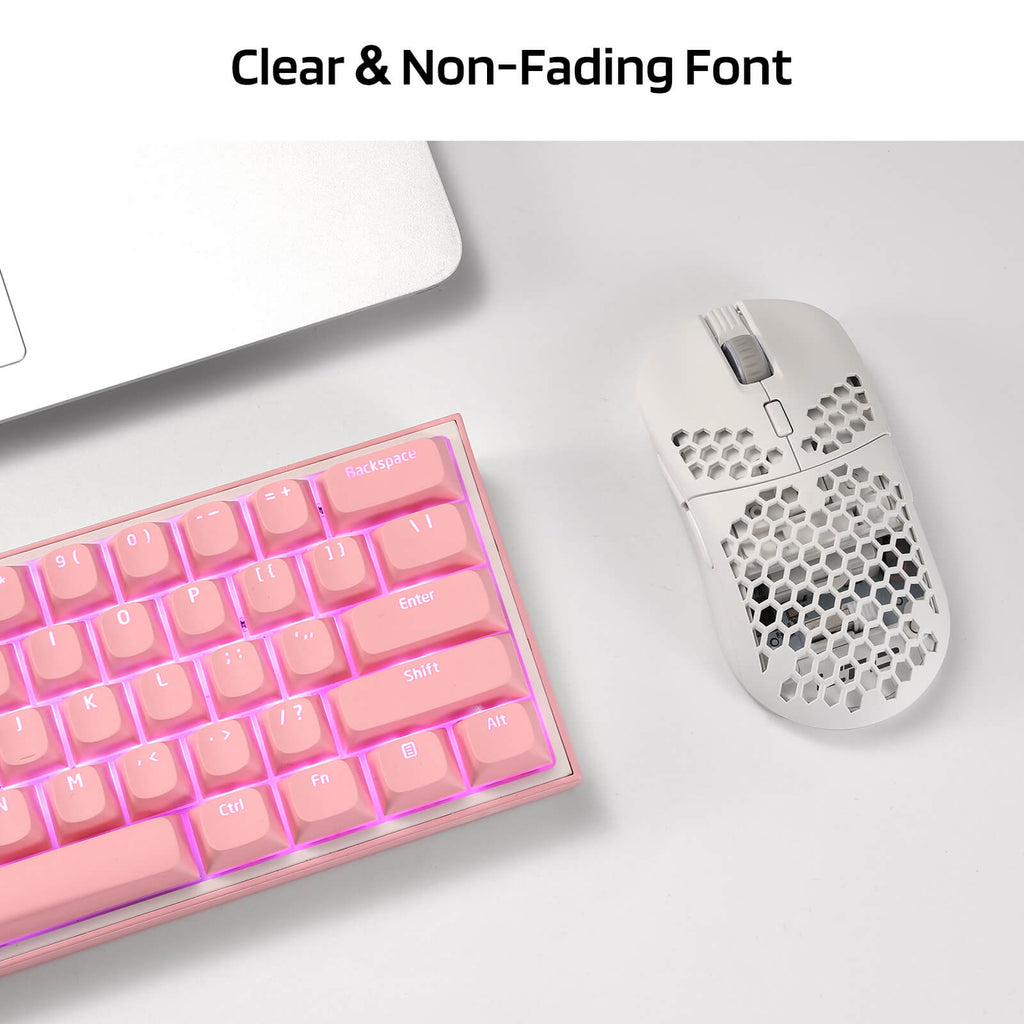 (US Only) RK x LTC 117-Key PBT Double Shot Keycaps, Translucent OEM Profile for ISO & ANSI Layout 61/68/84/87/98/104 Keys Mechanical Keyboard (Pink)  (Ships to US Customers Only)