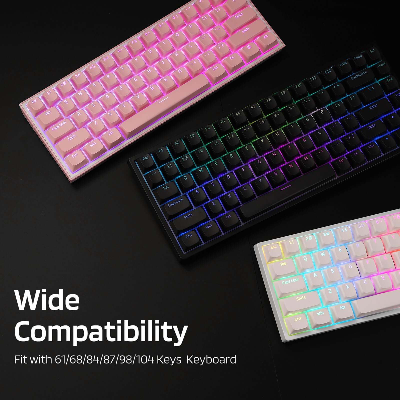 (US Only) RK x LTC 117-Key PBT Double Shot Keycaps, Translucent OEM Profile for ISO & ANSI Layout 61/68/84/87/98/104 Keys Mechanical Keyboard (Pink)  (Ships to US Customers Only)