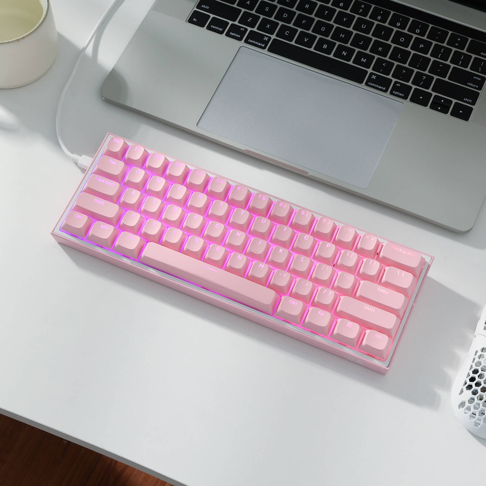 (US Only) RK x LTC 117-Key PBT Double Shot Keycaps, Translucent OEM Profile for ISO & ANSI Layout 61/68/84/87/98/104 Keys Mechanical Keyboard (Pink)  (Ships to US Customers Only)